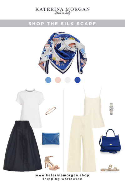 Elegant outfit with floral foulard