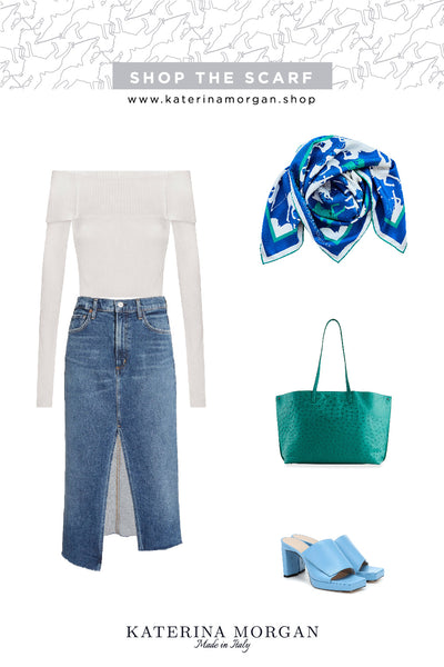 Off the shoulder top + silk scarf = most have