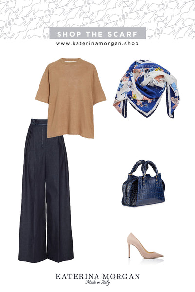 Blue and beige elegant outfit