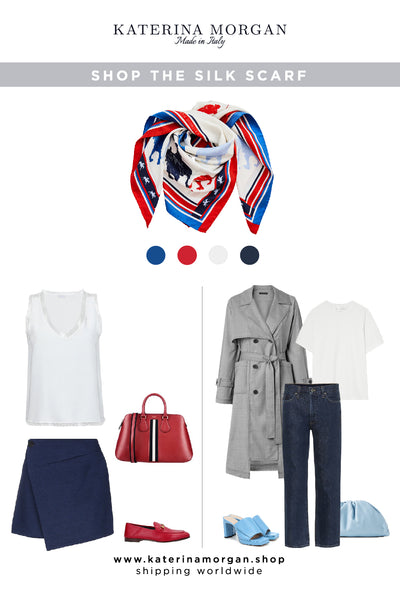 Trendy street style with red and blue polo silk scarf