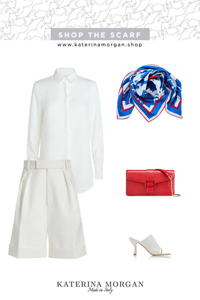 Total white look + touch of color accessories