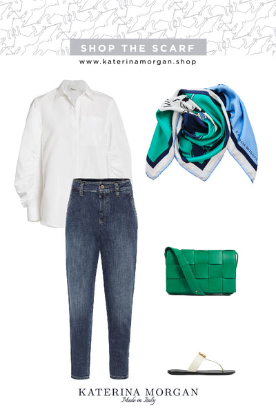 Denim and green accessories