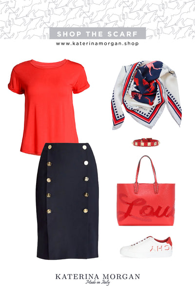 Navy and red outfit