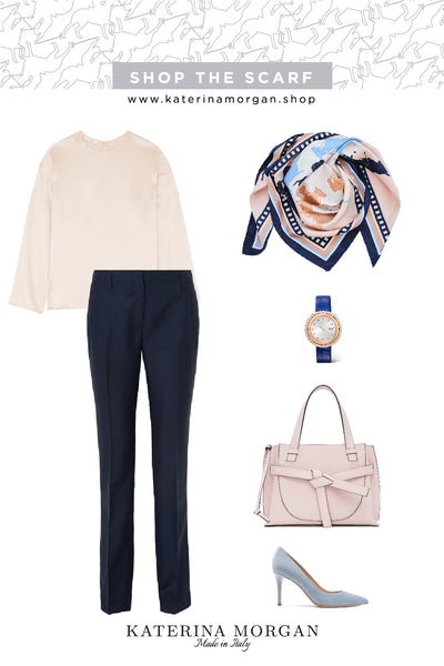 Classic trousers and pastel colour accessories