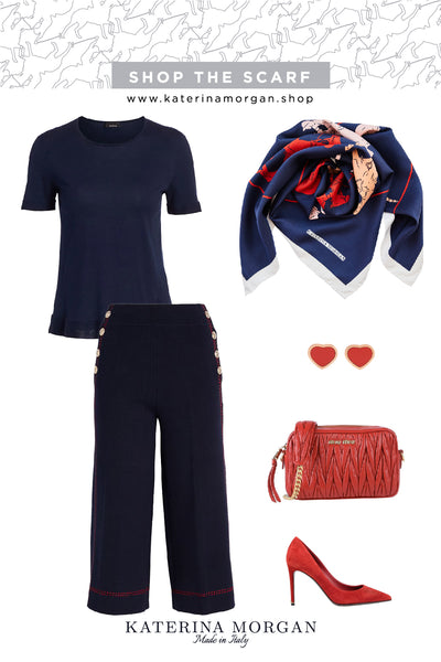 A head-to-toe navy blue outfit