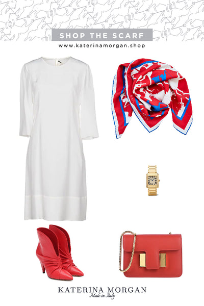 White dress and red accessories