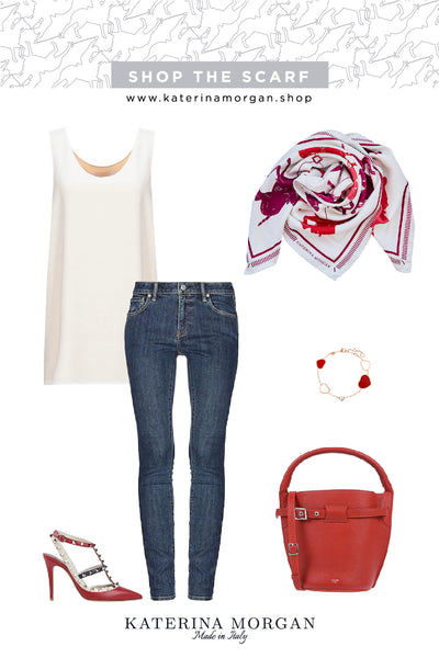 Jeans + red accessories