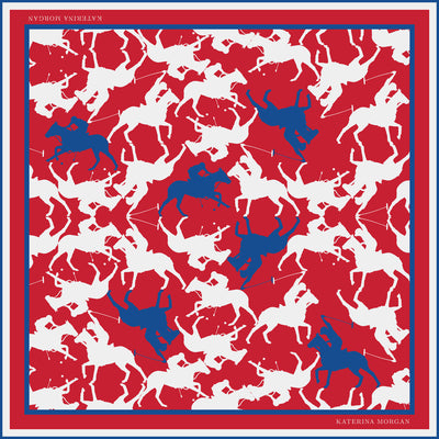 Square silk scarf for women with horse polo print