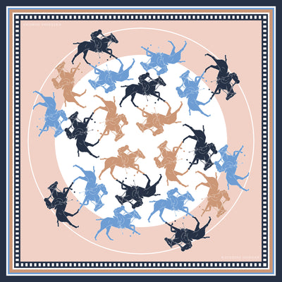 Designer beige and navy blue scarves for women with horse polo theme